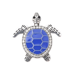 Silver turtle charm with deep blue enamel and sparkling rhinestones for DIY jewelry