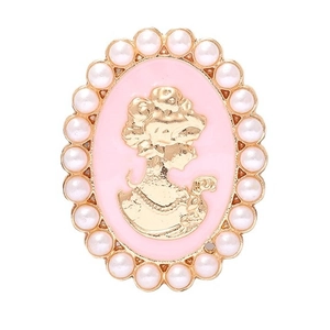 Colgante de camafeo vintage de aleación de zinc con esmalte rosa y borde de perlas