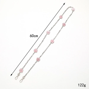 Silver metal chain strap with pink cherry blossom charms and 60cm length for bags