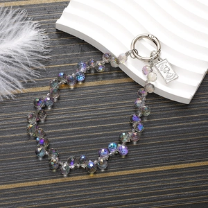 Elegant aurora crystal teardrop bead chain with vintage Elizabeth II metal charm