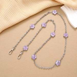 Silver metal chain with purple enamel flowers and star details for phone or crossbody bag