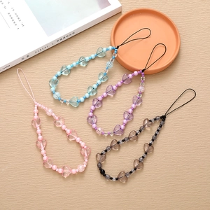 Handgefertigte Perlen Herz Handykette Acryl Harz Anti-Verlust Lanyard Damen Süße Mode Taschenanhänger Schlüsselanhänger Geschenk