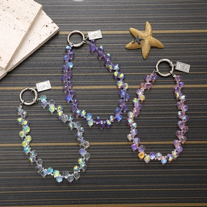 Luxury Crystal Beaded Keychain Phone Strap Fashion Glass Bead Bag Charm With Queen Metal Portrait Pendant For Women