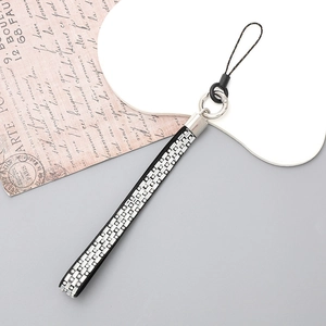 Luxury rhinestone phone wrist strap with silver crystals and black durable base