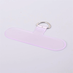 Detail showing translucent purple TPU phone lanyard spacer with sturdy silver metal D-ring