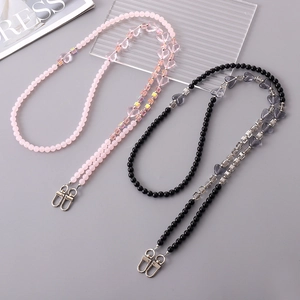 Pink and black acrylic heart beaded crossbody phone strap lanyard with silver lobster clasps