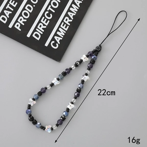 Beaded crystal butterfly phone charm strap in dark purple and black 22cm 16g