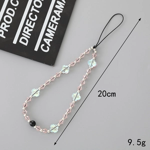 Pink crystal and floral beaded phone strap lanyard for charms and anti-lost decoration