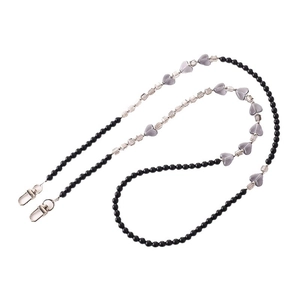 Acrylic heart beaded crossbody chain strap with black round beads and silver lobster clasps