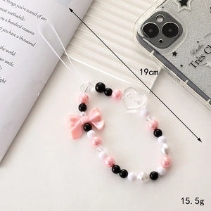 Colgante para móvil con cuentas lazo rosa y corazón Love longitud 19cm