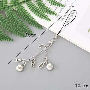 Exquisite silver letter cross phone chain pendant with metal beads and lobster clasp strap