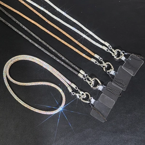 Luxury rhinestone crossbody phone lanyard set with heart metal clasps in four colors