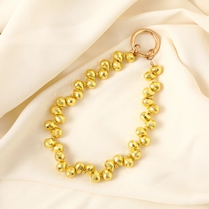 Luxurious gold crystal beaded phone charm chain with teardrop beads and metal spring ring