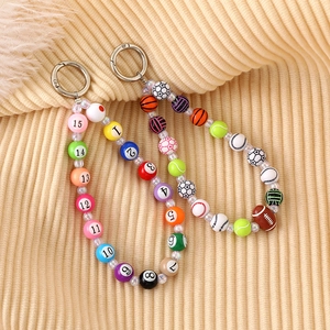 Creative Billiard Number Beaded Keychain Colorful Sports Ball Acrylic Bead Bag Pendant Fashion Jewelry Gift For Backpack