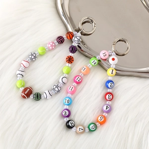 Creative beaded billiards and sports ball keychain pendant with colorful acrylic number beads