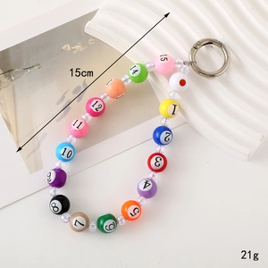 Porte-clés perles boules de billard colorées avec numéros, pendentif acrylique 15cm