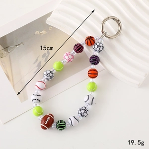 Porte-clés perles de ballons de sport colorés de 15 cm avec perles basket et football