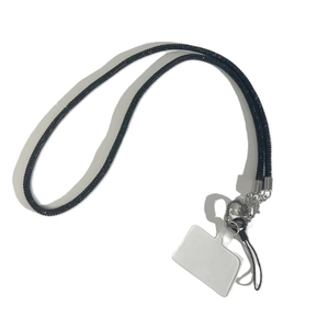 Luxurious black glitter crossbody phone lanyard with silver metal clasps and clear patch