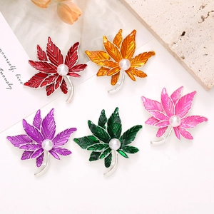 DIY Alloy Enamel Maple Leaf Pendants With Artificial Pearl Decoration Creative Personalized Phone Case Jewelry Accessories For Women Handcraft