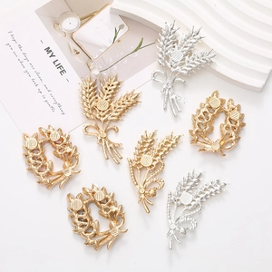 Golden wheat stalk brooch with crystal embellishments for DIY fashion garment accessories