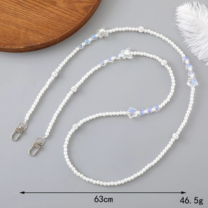 Elegant beaded pearl crossbody chain for phone with colorful butterfly charms and metal hooks