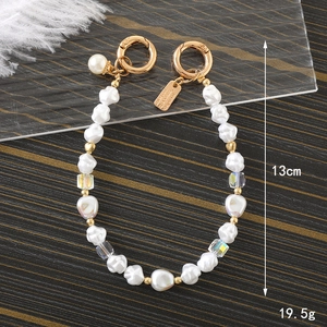 Irregular pearl and crystal bead chain strap with golden spring ring clips 13cm