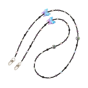 Beaded acrylic butterfly strap for phone and bag with purple crystals and silver lobster clasp