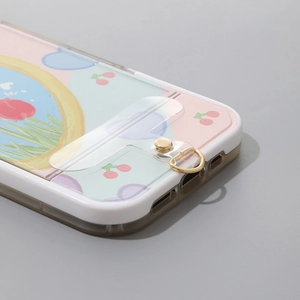 Coque de téléphone en PVC avec motifs tulipes cerises et sangle de transport rose