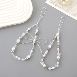 Aesthetic Beaded Phone Charm Strap With Imitation Artificial Pearl Star Bow Y2K Phone Lanyard Hanging Ornament For Women Girls Daily