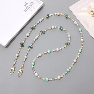Luxurious crystal beaded mobile phone crossbody chain with mint green beads and pearls