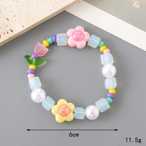 Bracelet fait main en perles acryliques avec charmes tulipes colorés pour femmes