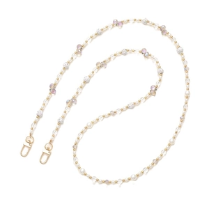 Crossbody beaded phone strap with pearls and crystals featuring gold metal lobster clasps