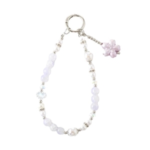 Lanière de téléphone perlée violette avec breloques de fleurs et porte-clés perles