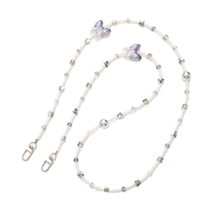 Minimalist beaded crossbody phone chain with crystal butterfly charms and silver star accents