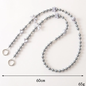60cm Pearl Crossbody Phone Lanyard with Heart and Butterfly Charms in Grey and Purple