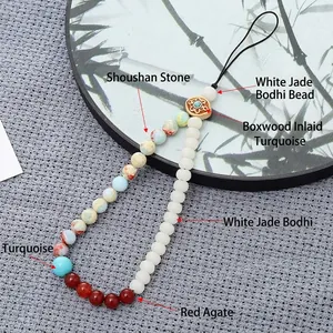 Chinese style phone lanyard with Bodhi beads, red agate and turquoise stones