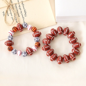 Acrylic sports beaded bracelets featuring basketball, football, and baseball charms