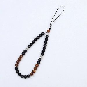 Handmade phone strap with purple crystal beads and tiger eye stone in Chinese style
