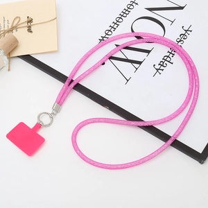 Cordon de téléphone bandoulière rose scintillant avec clip en métal et patch de fixation