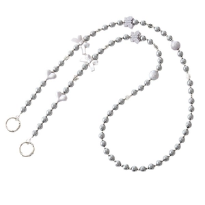 Gray pearl crossbody lanyard with white bow and heart charms for phones or bags