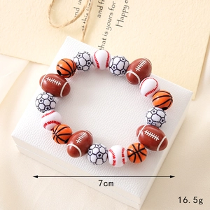 Elastic beaded sports bracelet with basketball football and baseball acrylic charms