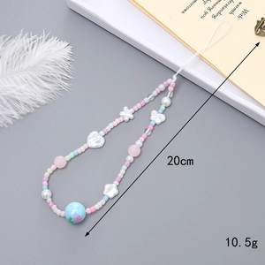 Colorful beaded phone strap with candy colors and bow charms for CCD camera and phone