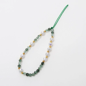 Chinese style beaded phone strap with green natural stone and faceted crystal beads