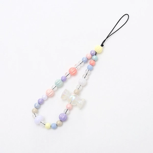 Colorful macaron beaded phone lanyard with candy pendant and rainbow acrylic beads