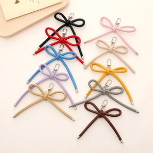 PU Leather Bow Keychain Bag Pendant Heart Star Decor Artificial Leather Bowknot Ribbon Ornament DIY Accessories For Women