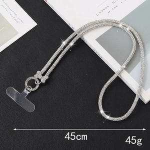 Detail of 45cm luxury rhinestone phone lanyard with bow knot and round carabiner hook