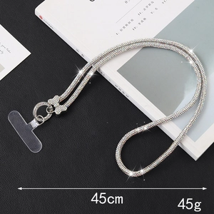 Sparkling crystal crossbody phone strap with bone charm and silver rhinestone diy chain