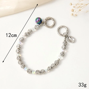 Dragonne de téléphone et porte-clés en perles irrégulières et billes argentées, 12cm