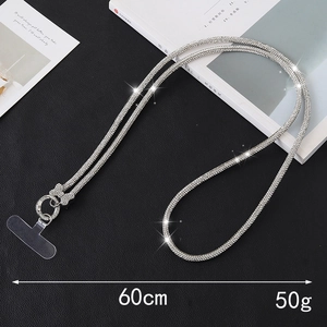 60cm rhinestone crossbody phone chain with metal butterfly connector and clear PVC patch