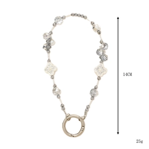Handmade beaded phone strap with sparkling crystal beads and white clover charms